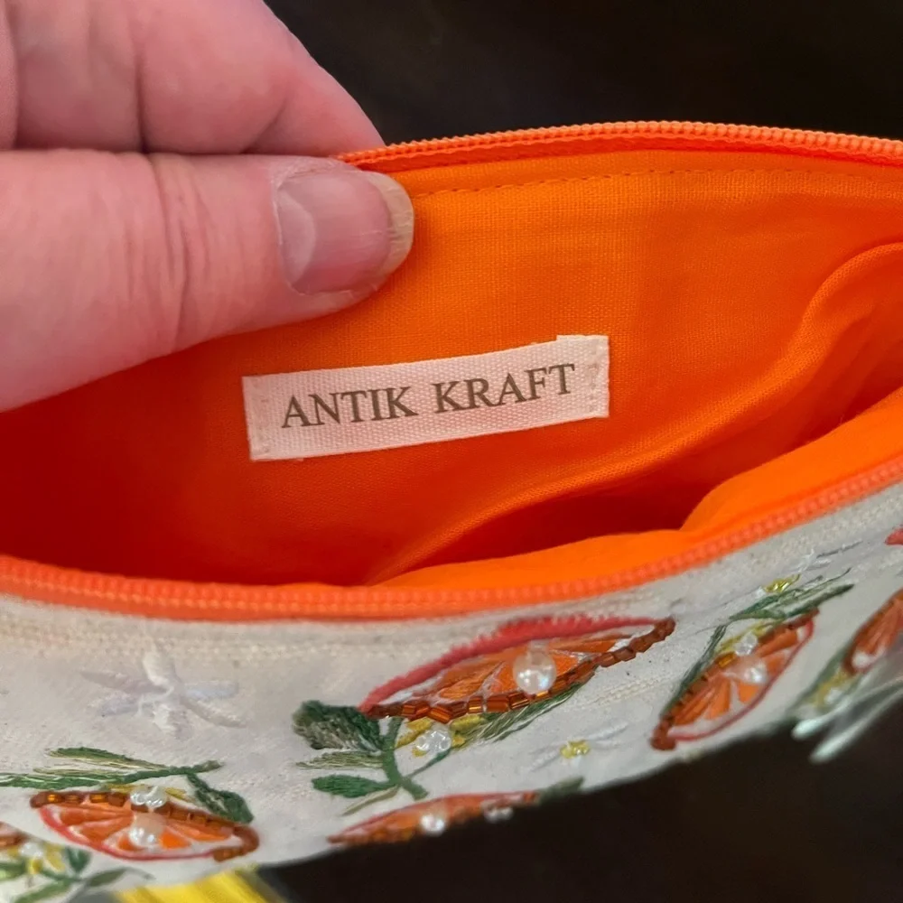 Antik Kraft Citrus orange slices Embroidered Pouch cosmetic bag